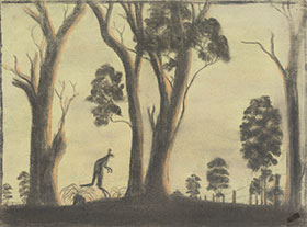 The Take Off?, Anonymous, c1949. Pastel on paper, 280 x 385mm. The Herbert Mayer Collection of Carrolup Artwork, Curtin University Art Collection