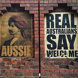 Peter Drew, Aussie and Real Australian Say Welcome, Spencer Street Melbourne, 2016.