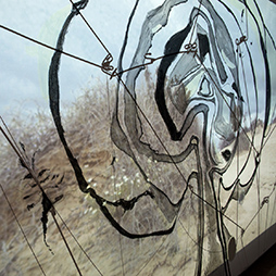 Jonathan Kimberley, Not My Garden (Map of Unlandscape), 20017. Charcoal, acrylic, ink on linen, 180x180cm (four panels). Image courtesy of the artist 