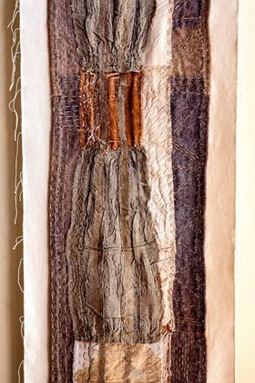 Detail from Dingo flat road, 2009. Mud, minerals and natural dyes on cotton, 5m x 70cm. Image: Trudi Pollard Detail from Dingo flat road, 2009. Mud, minerals and natural dyes on cotton, 5m x 70cm. Image: Trudi Pollard