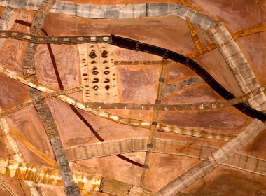 Trudi Pollard, Mapping Roads Pilbara, 2009. Cotton, leather, found bits and thread, 5m x 70cm. Image: Trudi Pollard Trudi Pollard, Mapping Roads Pilbara, 2009. Cotton, leather, found bits and thread, 5m x 70cm. Image: Trudi Pollard